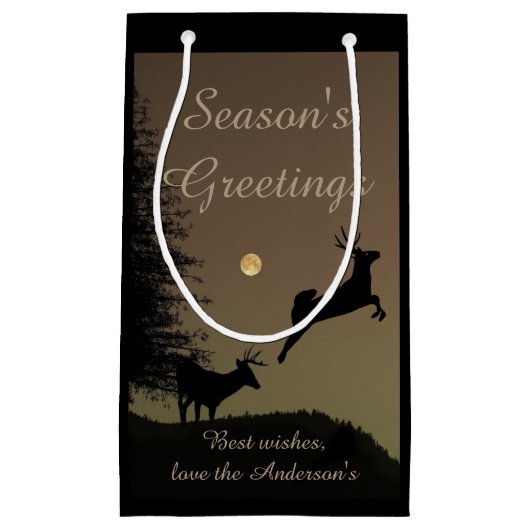 Whimsical Flying Reindeer Silhouette Personalized Klein Cadeauzakje (Voorkant)