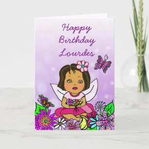 Whimsical Folk Art Fairy Girl Happy Birthday Kaart