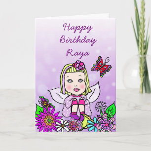 Whimsical Folk Art Fairy Girl Happy Birthday Kaart