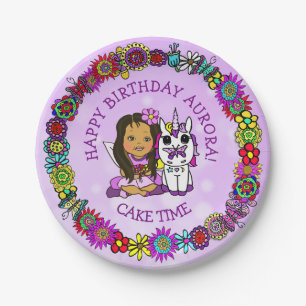 Whimsical Folk Art Fairy met Unicorn & Butterfly Papieren Bordje