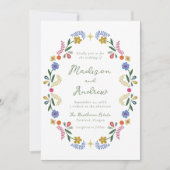 Whimsical Folk Art Floral Wedding Invitation (Devant)