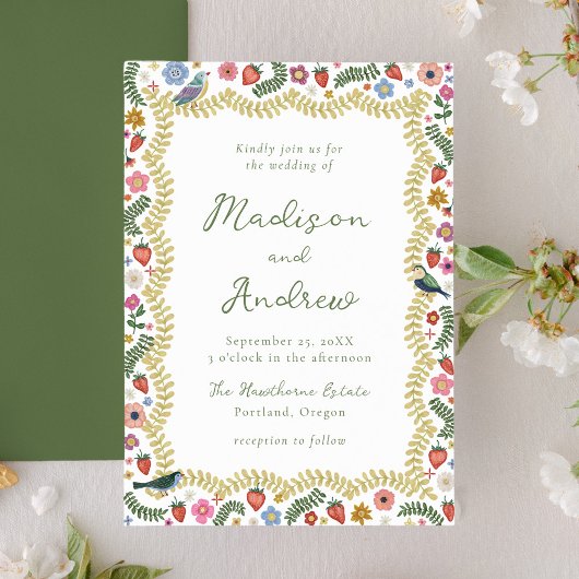 Whimsical Folk Art Floral Wedding Kaart