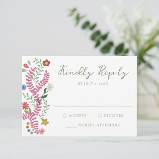Whimsical Folk Art Floral Wedding RSVP Kaartje