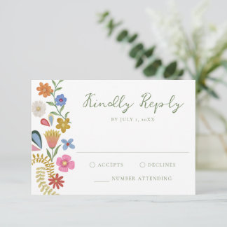 Whimsical Folk Art Floral Wedding RSVP Kaartje