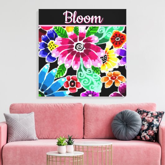 Whimsical Folk-Art Flowers Floral Personalized Canvas Afdruk (Insitu (Woonkamer))