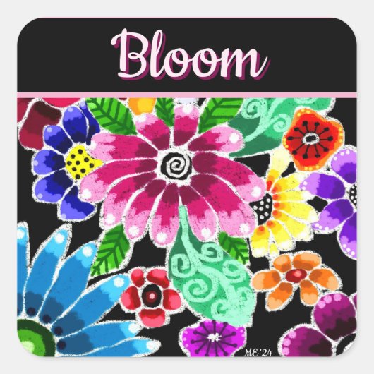 Whimsical Folk-Art Flowers Floral Personalized Vierkante Sticker (Voorkant)
