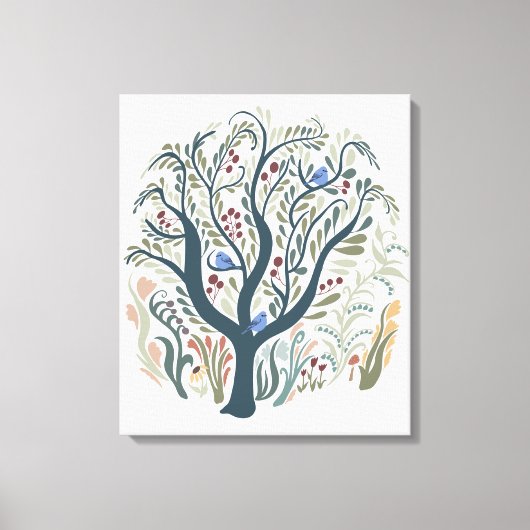 Whimsical Folk Art Forest Earth Tones Canvas Art (Voorkant)