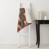 Whimsical Folk Art Kat en Bloemen Sherpa Deken (In situ)