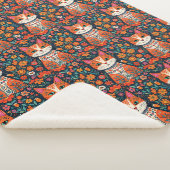 Whimsical Folk Art Kat en Bloemen Sherpa Deken (3/4)