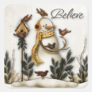 Whimsical Folk Art Snowmen Kerst sticker