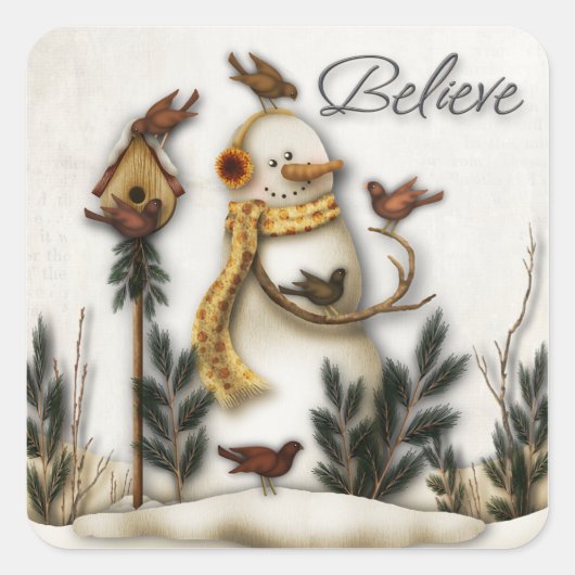 Whimsical Folk Art Snowmen Kerst sticker (Voorkant)
