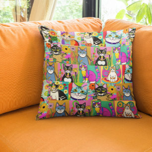 Whimsical Folk Art Stijl Cartoon Katten Kussen