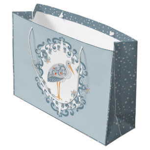 Whimsical Folk Art Stork Groot Baby shower Cadeauzakje