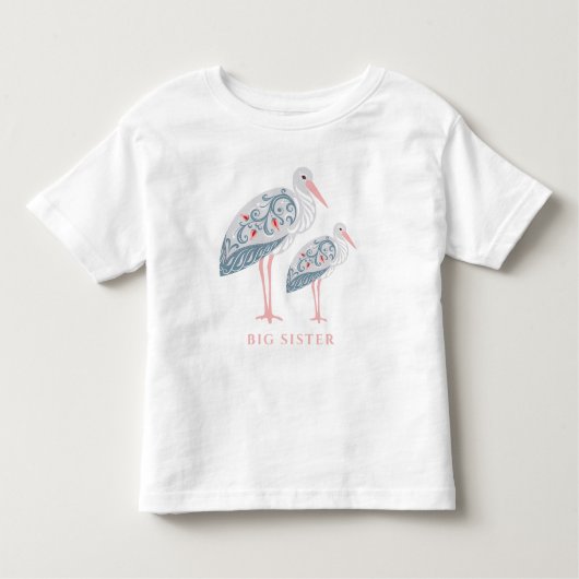 Whimsical Folk Art Stork | Grote zus Kinder Shirts (Voorkant)