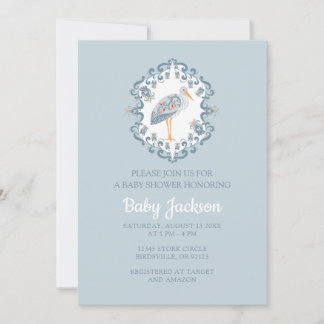 Whimsical Folk Art Stork | Uitnodiging voor Baby s