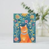Whimsical Folk Art Tabby Briefkaart (Staand voorkant)