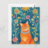 Whimsical Folk Art Tabby Briefkaart (Voorkant / Achterkant)