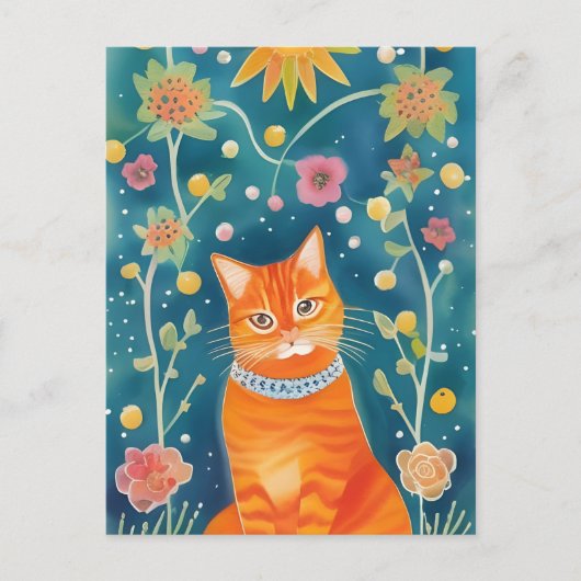 Whimsical Folk Art Tabby Briefkaart (Voorkant)