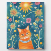Whimsical Folk Art Tabby Cat Tafelblad Fotoplaat (Voorkant)