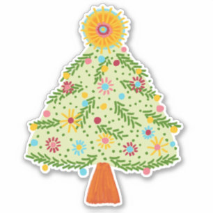 Whimsical Folk Christmas Tree CUSTOM FOTO Sticker
