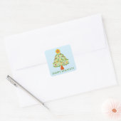 Whimsical Folk Christmas Tree CUSTOM Gift Vierkante Sticker (Envelop)