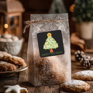 Whimsical Folk Christmas Tree CUSTOM Gift Vierkante Sticker