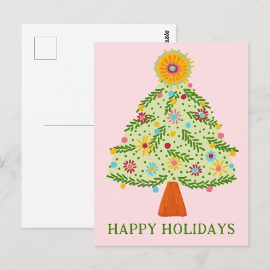 Whimsical Folk Christmas Tree CUSTOM HOLIDAY Briefkaart (Voorkant / Achterkant)