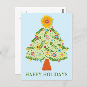 Whimsical Folk Christmas Tree CUSTOM HOLIDAY Briefkaart