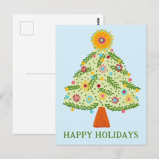 Whimsical Folk Christmas Tree CUSTOM HOLIDAY Briefkaart (Voorkant / Achterkant)