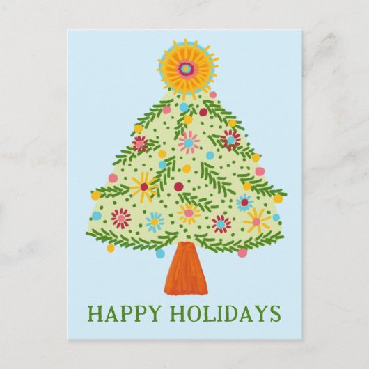 Whimsical Folk Christmas Tree CUSTOM HOLIDAY Briefkaart (Voorkant)