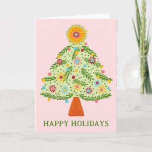 Whimsical Folk Christmas Tree CUSTOM HOLIDAY Kaart