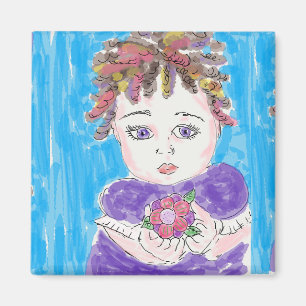 Whimsical folk geschetst klein meisje magneet