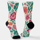 Whimsical Folksy Floral Bloom Pattern Sokken (Gebogen)