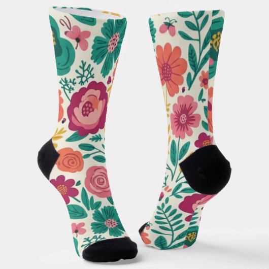 Whimsical Folksy Floral Bloom Pattern Sokken (Gebogen)