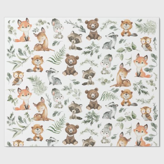 Whimsical Forest Animals Sage Greenery Cadeaupapier (Vlak)