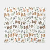 Whimsical Forest Animals Sage Greenery Fleece Deken (Voorkant (Horizontaal))
