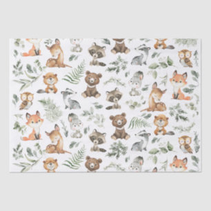 Whimsical Forest Animals Sage Greenery Tissuepapier