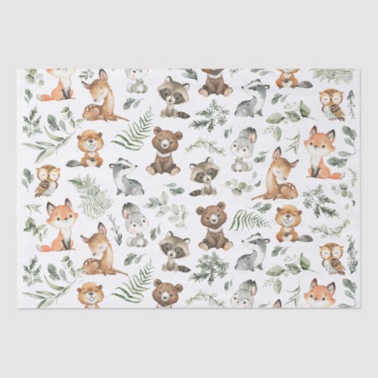 Whimsical Forest Animals Sage Greenery Tissuepapier (Voorkant)