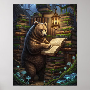 Whimsical Forest Beer Librarian magische fantasi Poster