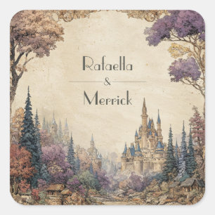 Whimsical Forest Castle bruiloft Vierkante Sticker