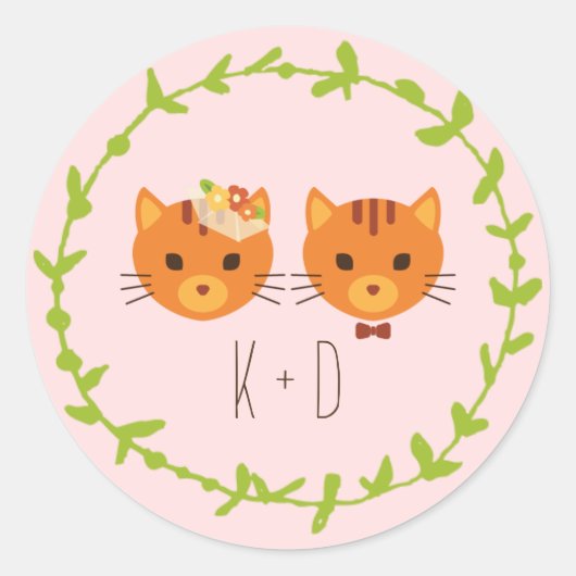 Whimsical Forest Cats Blush Bruiloft Ronde Sticker (Voorkant)