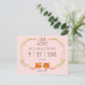 Whimsical Forest Cats Blush Bruiloft Save the Date Aankondigingskaart (Staand voorkant)