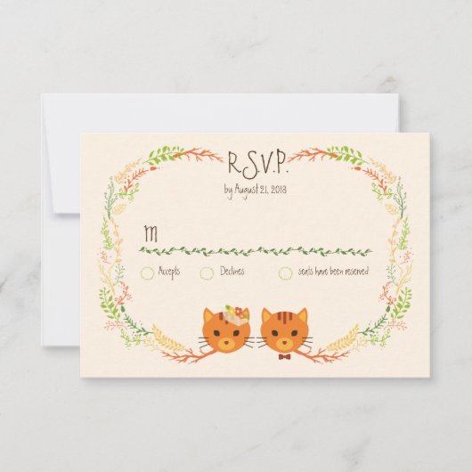Whimsical Forest Cats (Cream) Bruiloft RSVP Kaartje (Voorkant)
