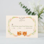 Whimsical Forest Cats (Cream) Bruiloft RSVP Kaartje (Staand voorkant)