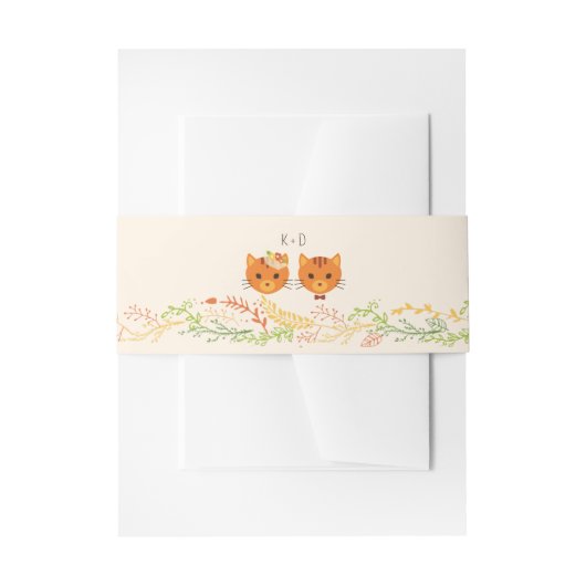 Whimsical Forest Cats (Cream) Rustieke bruiloft Uitnodigingen Wikkel (Voorkant Voorbeeld)