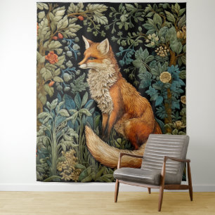 Whimsical  Forest Fox William Morris Art Wandkleed
