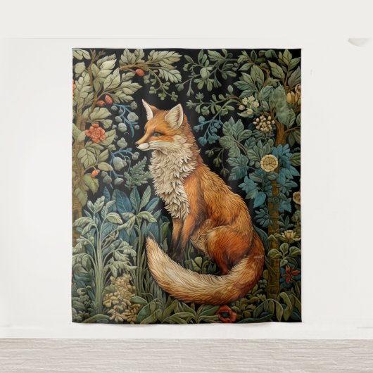 Whimsical  Forest Fox William Morris Art Wandkleed (Voorkant)
