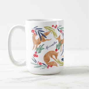 Whimsical Forest Foxes Waterverf Feestelijke loof Koffiemok