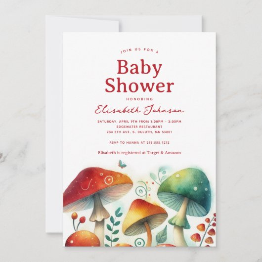 Whimsical Forest Mushroom Baby shower Kaart (Voorkant)