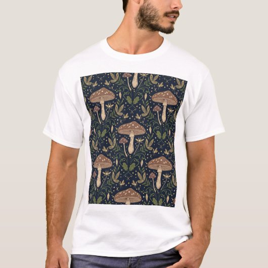 Whimsical Forest Mushrooms Seamless Botan Pattern T-shirt (Voorkant)